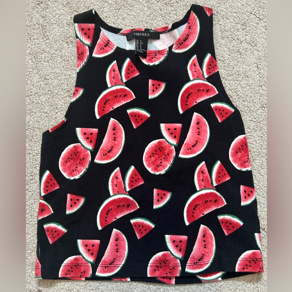 Forever 21 Girls Watermelon Black Tank Top Size Small